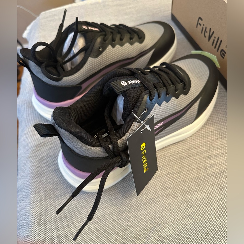 BNWBox-FitVille Black/Gray/periwinkleSneakers-StepEase Gym Shoes V1- size 8.5EW